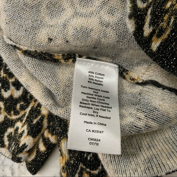 Talbots Petites Black Gold Shimmer Button Front Floral Cardigan Large Petite - Picture 6 of 8